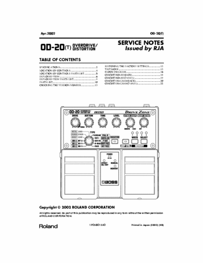 Boss OD20 OD20 overdrive service manual